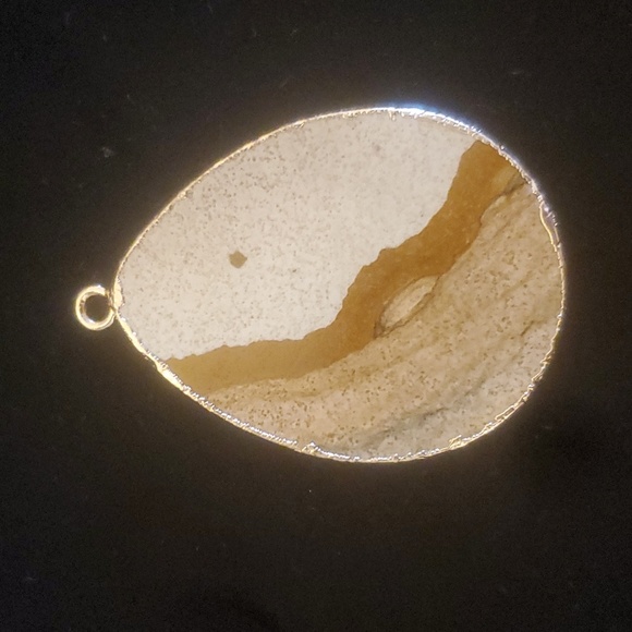 New Gold Wrapped Slice Picture Jasper Teardrop Pendant. - Picture 1 of 9